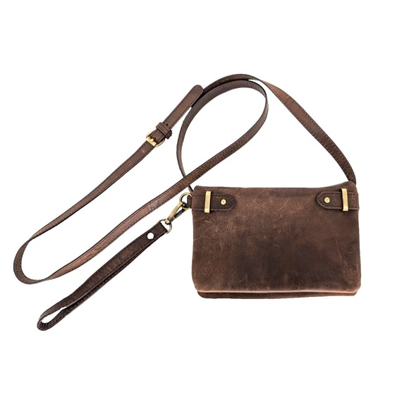 Born Handbags - Born Rockforth Chocolate Brown Leather Convertible Crossbody Wristlet Wallet Bag